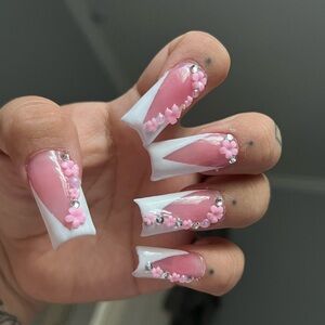 Pink and White Floral Nail Art